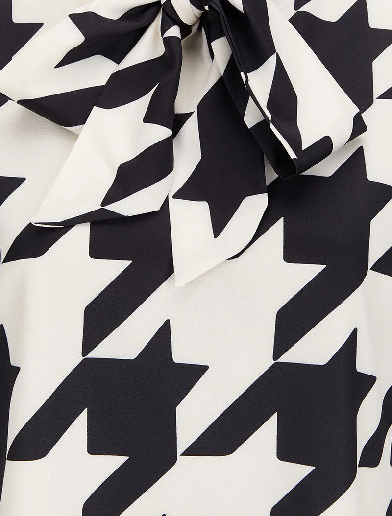 Blouse met lavallière kraag en hanenpoot print - Zwart - Image 3