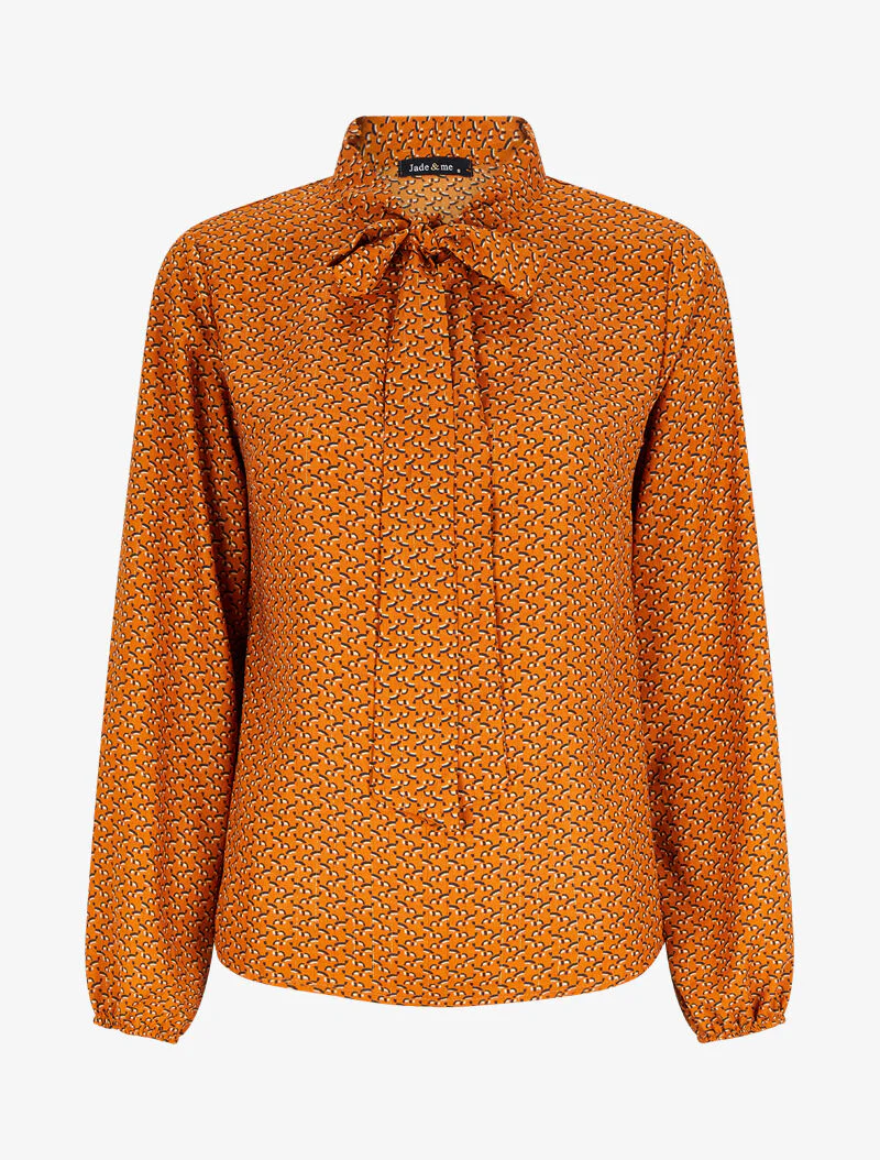 Blouse met lavallièrekraag en grafische print - Oranje