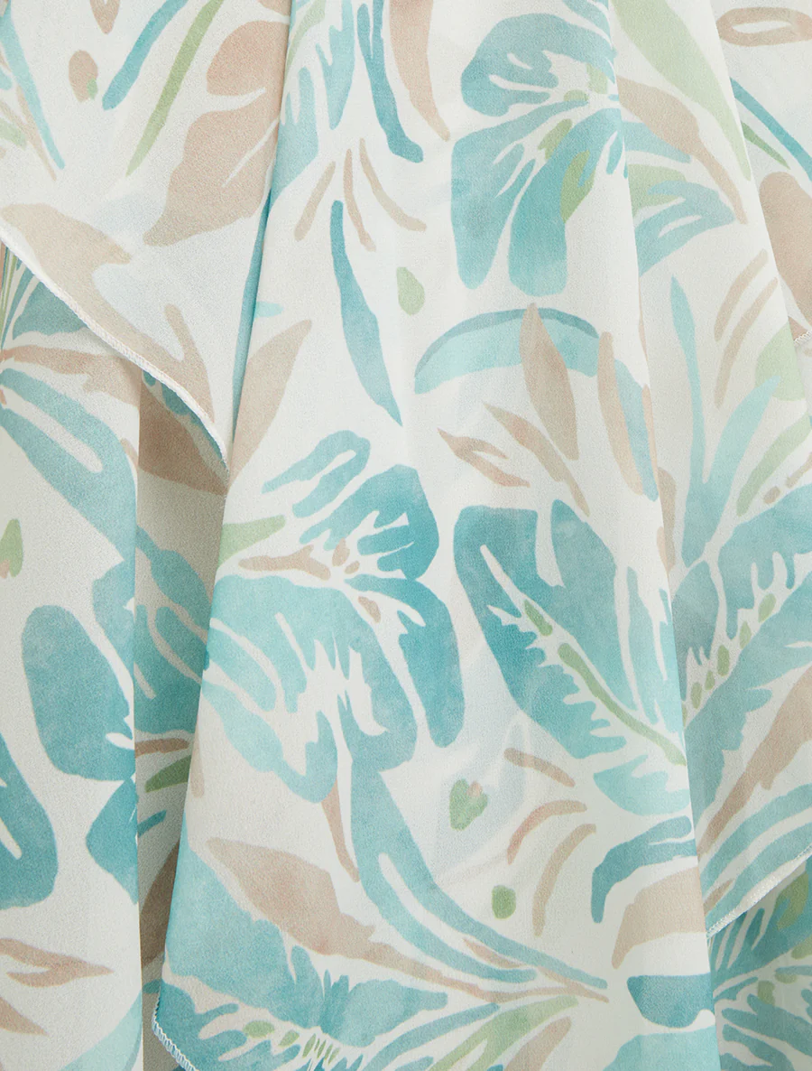 Blouse met ruches en bladenprint - Mintgroen - Image 3