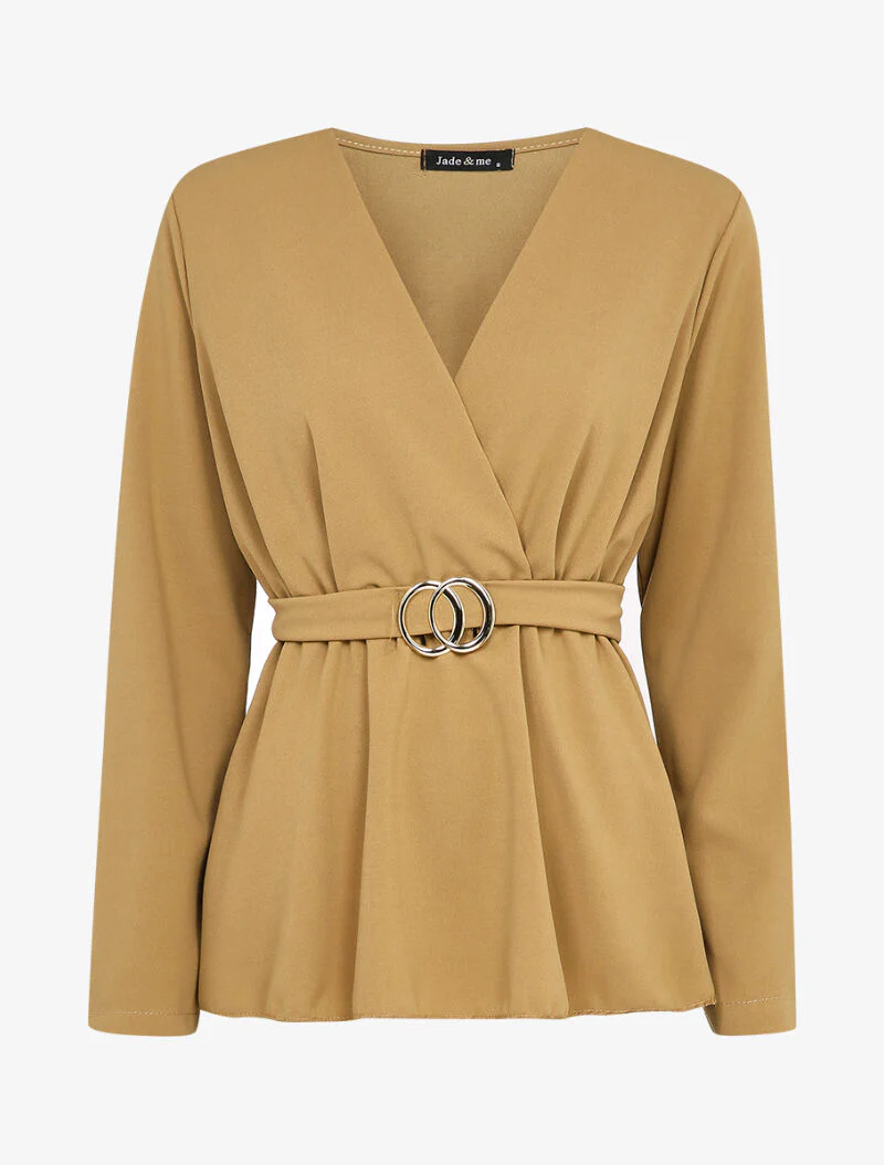 Peplum blouse met gestileerde gesp - Camel