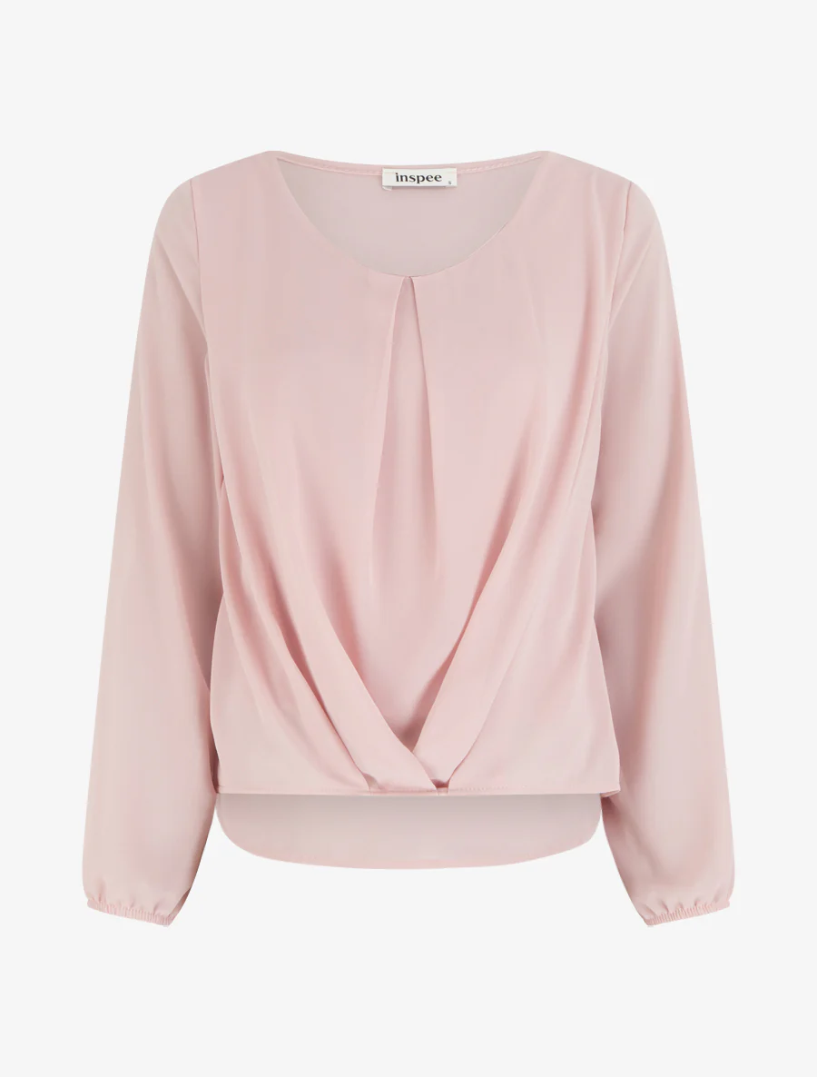Blouse van voile met een gedrapeerd effect. - Roos
