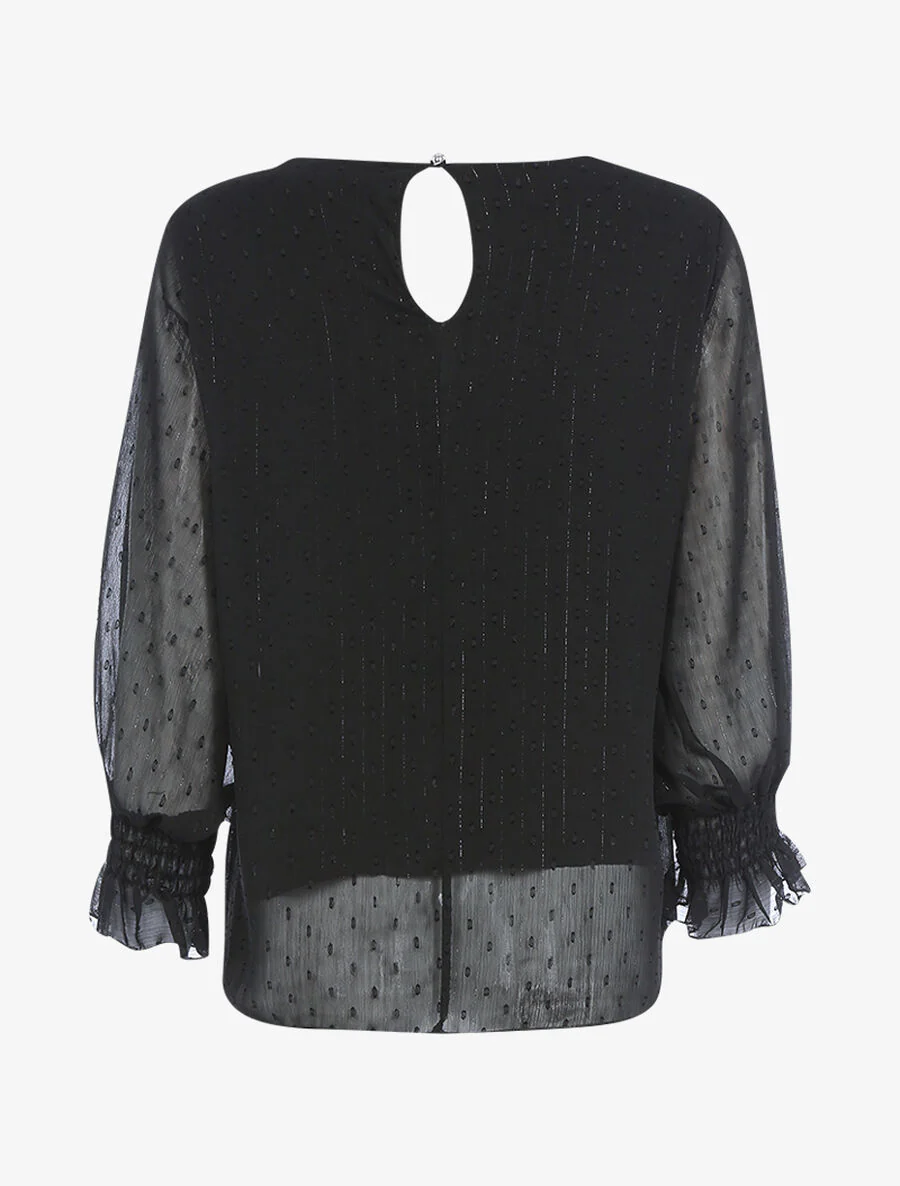 Blouse van voile met elastische manchetten - Zwart - Image 2