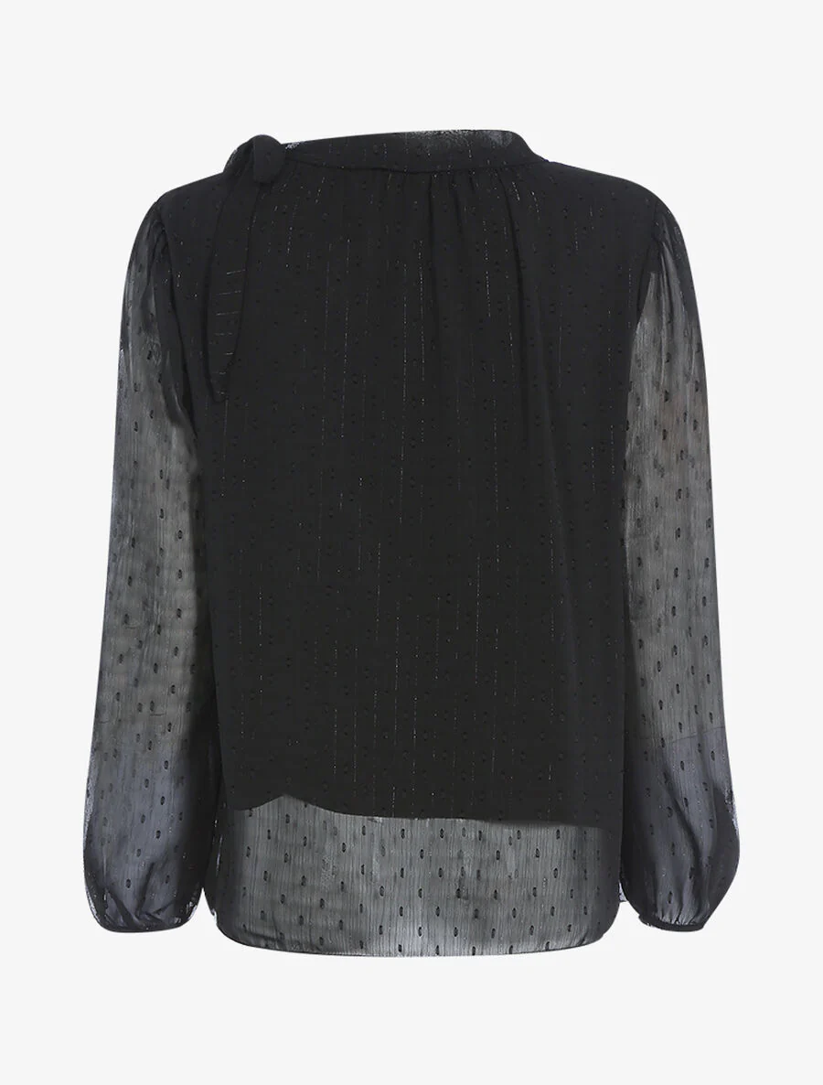 Blouse van voile met strik op één schouder - Zwart - Image 2