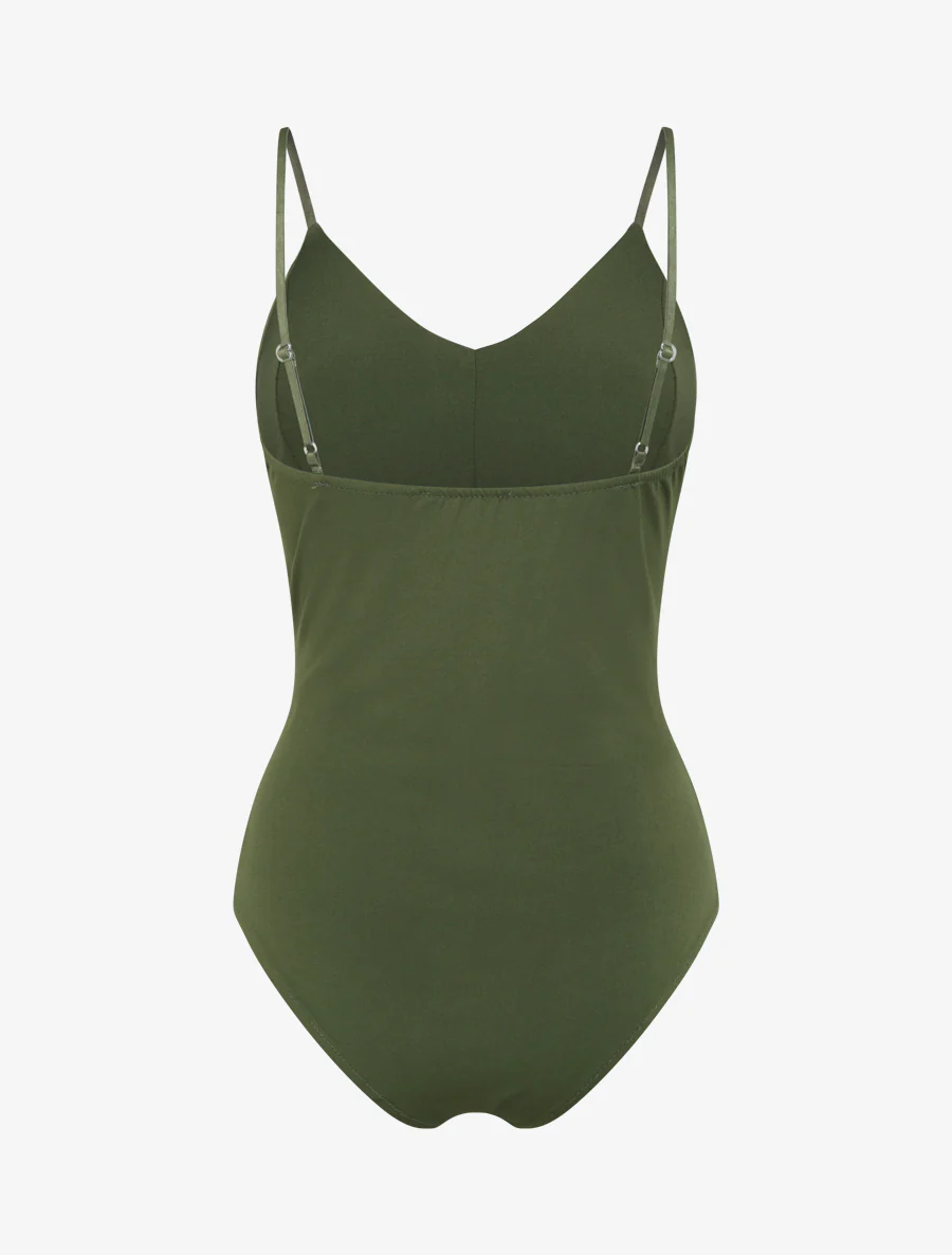 Body met V-hals en fijne bandjes - Kaki - Image 2