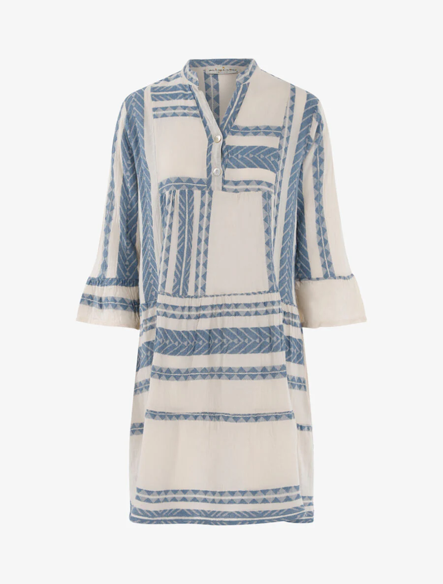 Boheemse jurk met prints - Blauw karretje