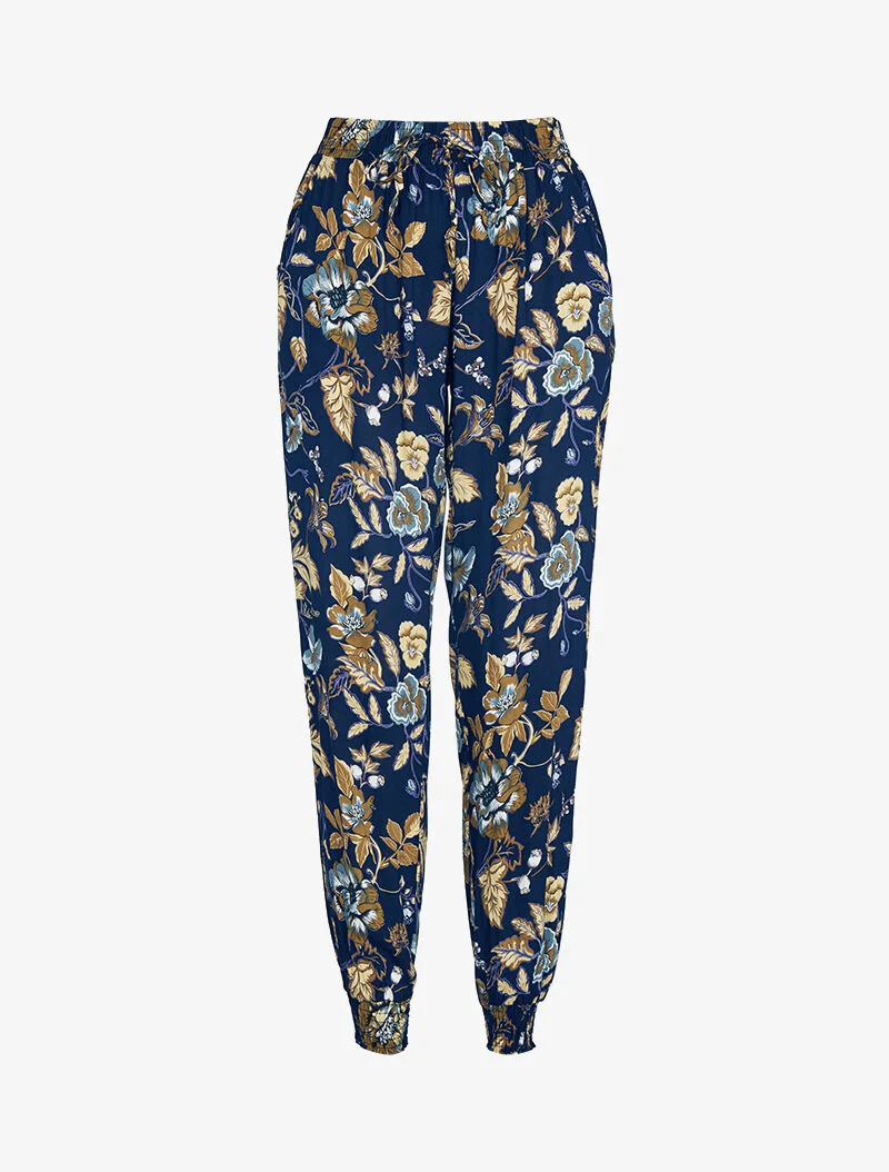 Harem broek met bloemenprint - marineblauw