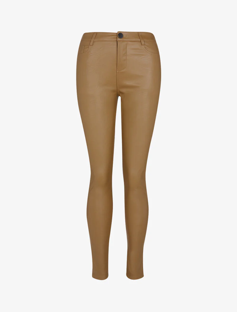 Broek in casual imitatieleer - lichtbruin - Image 3