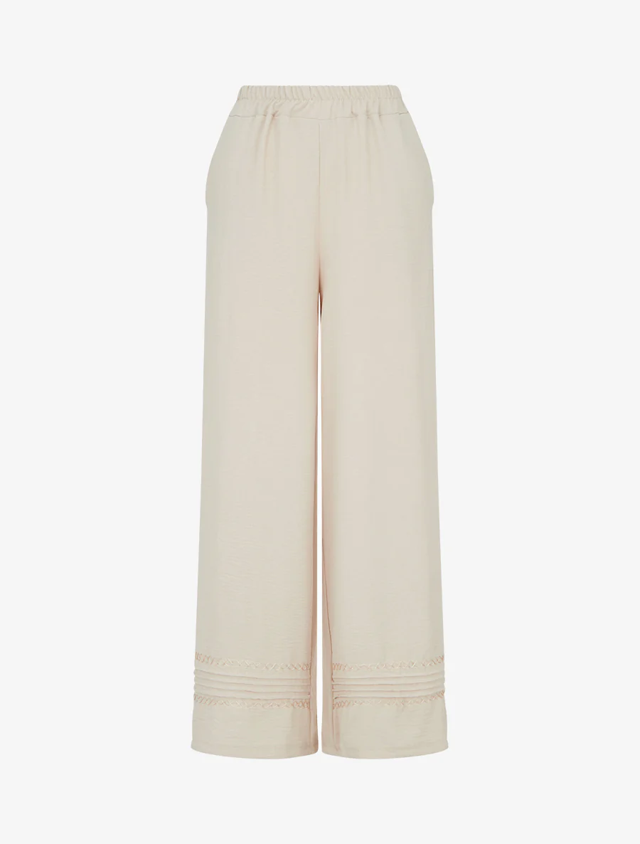 Broek met geborduurde randen - Beige