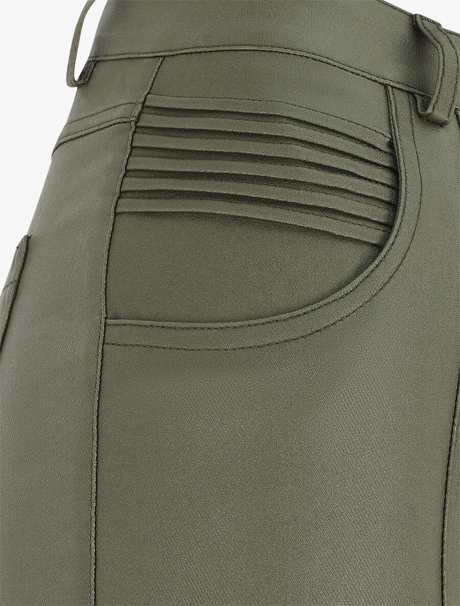 Broek met hoge taille van imitatieleer - Khaki - Image 3