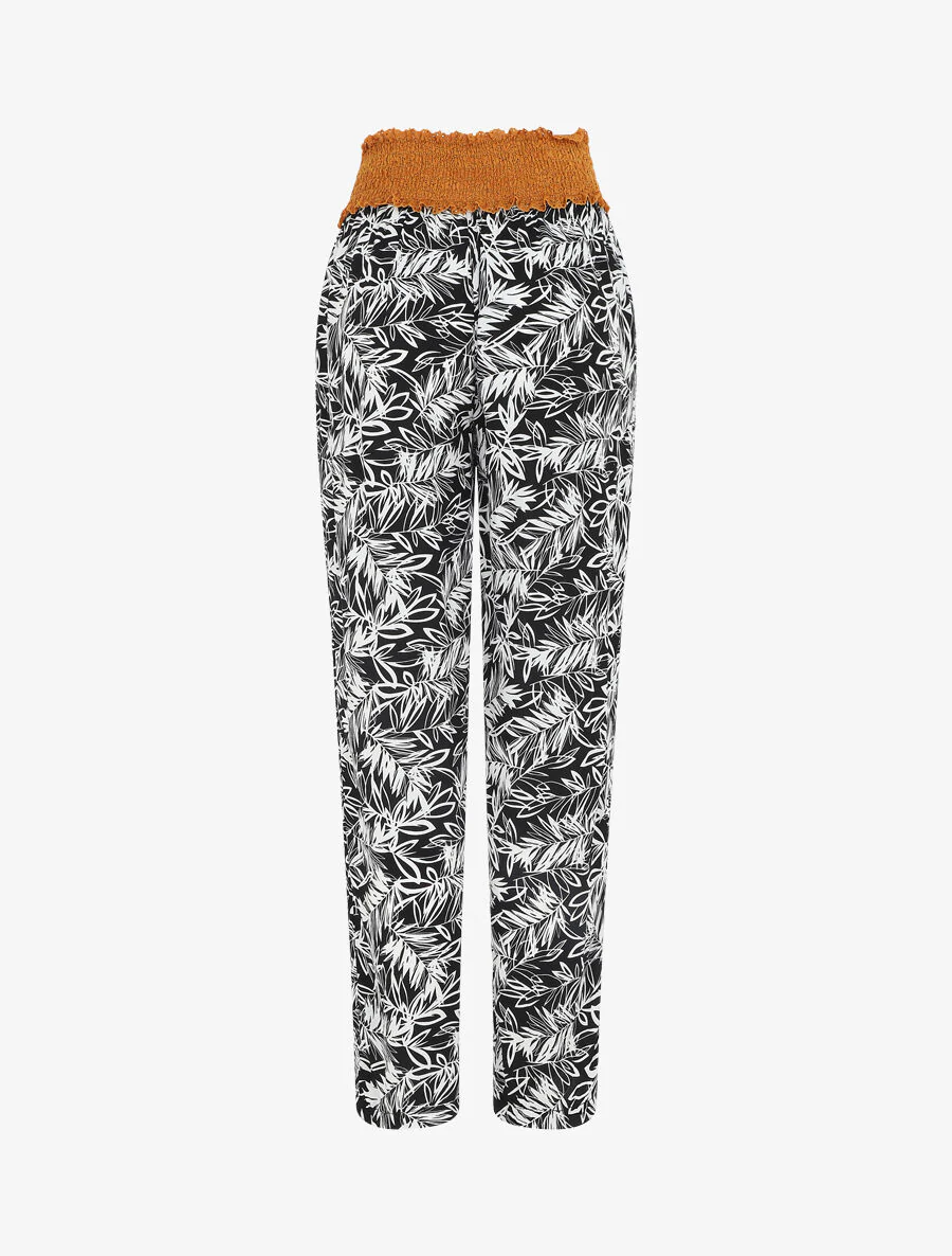 Broek met rechte pijpen en hoge taille met plantenprint - zwart - Image 2