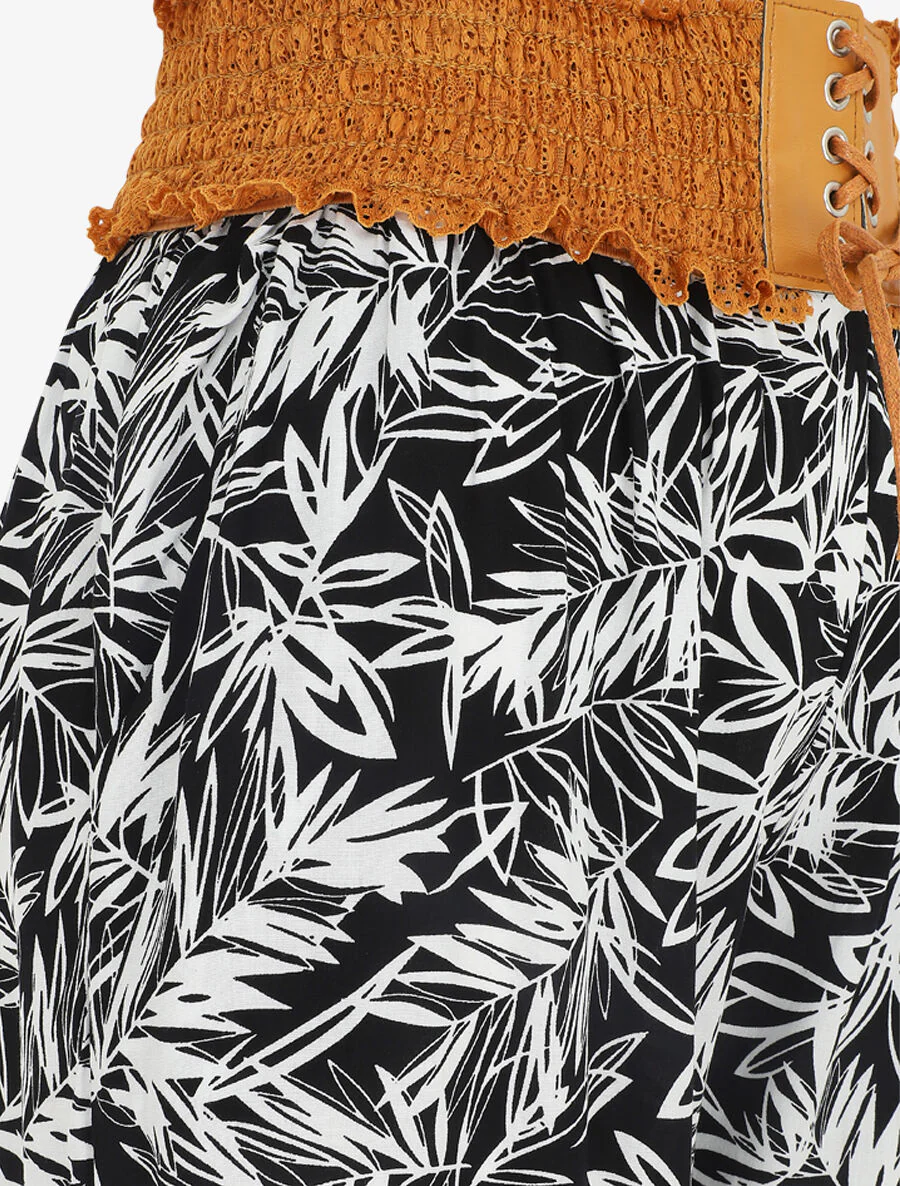Broek met rechte pijpen en hoge taille met plantenprint - zwart - Image 3