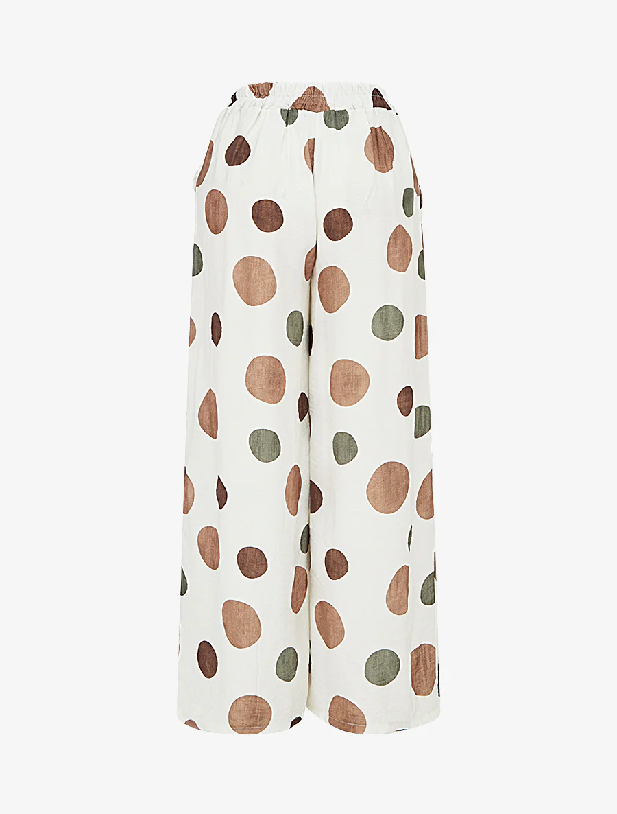 Broek met ronde print en elastische hoge taille. - Ecru - Image 2