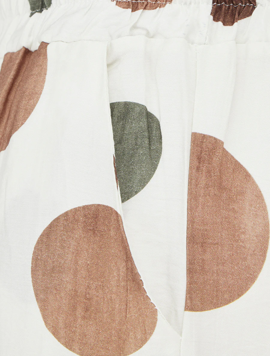 Broek met ronde print en elastische hoge taille. - Ecru - Image 3