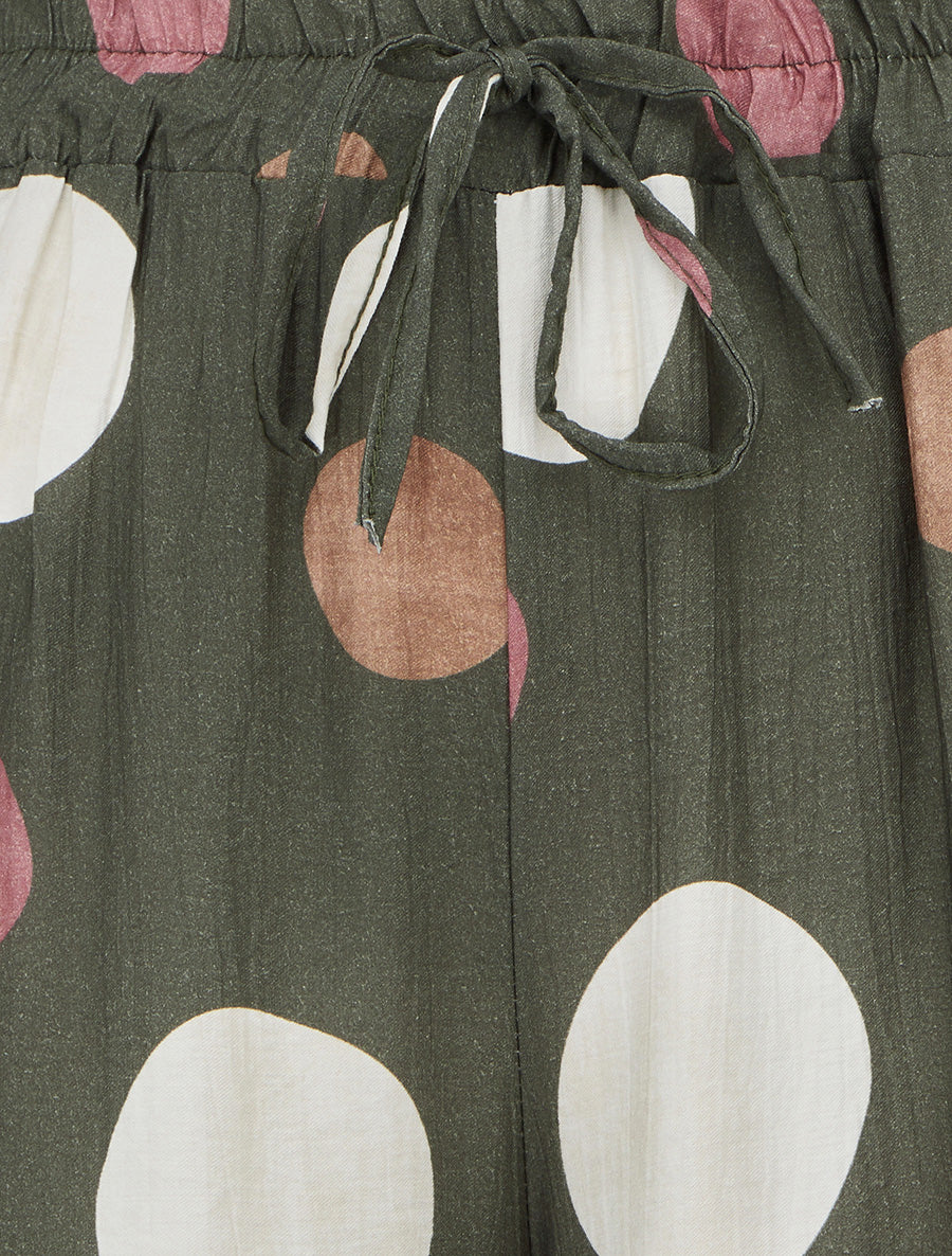 Broek met ronde print en elastische hoge taille. - Kaki - Image 3