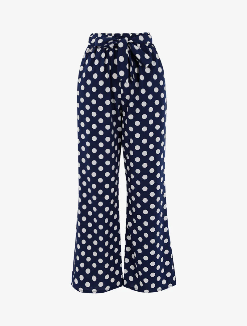 Broek met stippenprint - blauw/wit