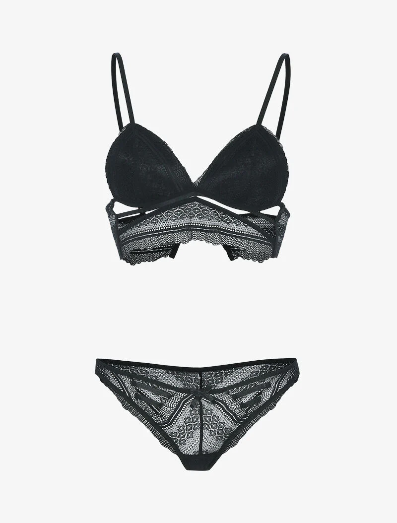 Bandeau set met bandjes en borduursels - zwart