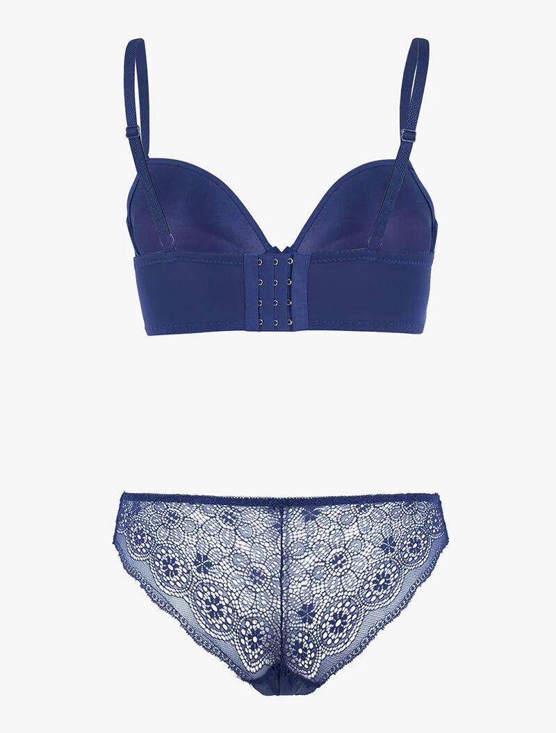 Bustier set met kanten inzetstukken - marineblauw - Image 2