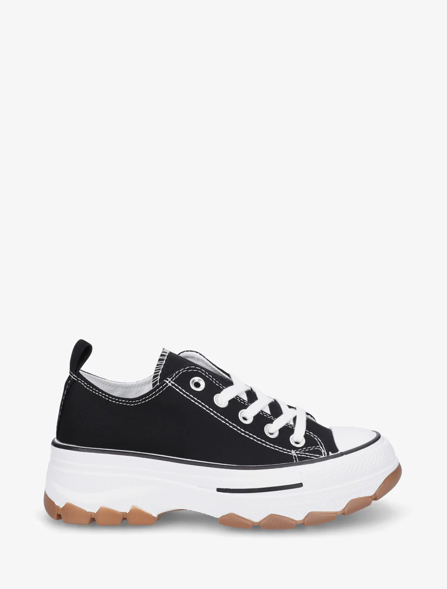 Canvas sneakers met een geprofileerde zool - Zwart