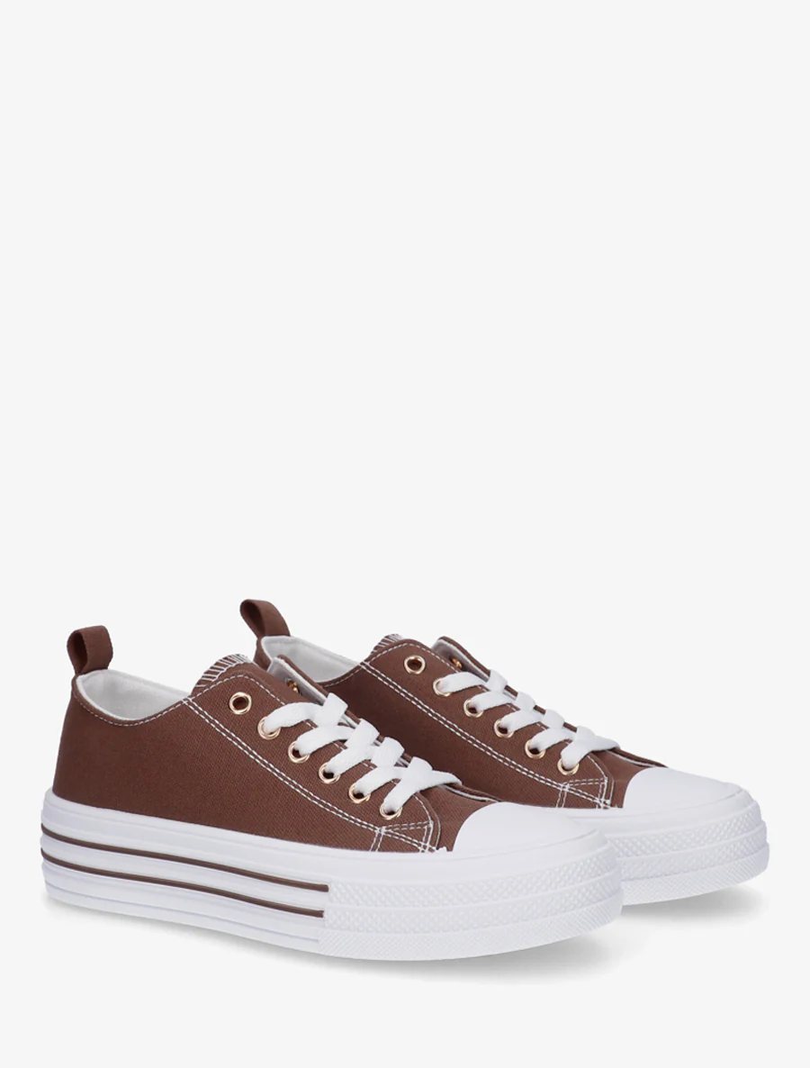Canvas tennisschoenen met ronde neus - Bruin - Image 4