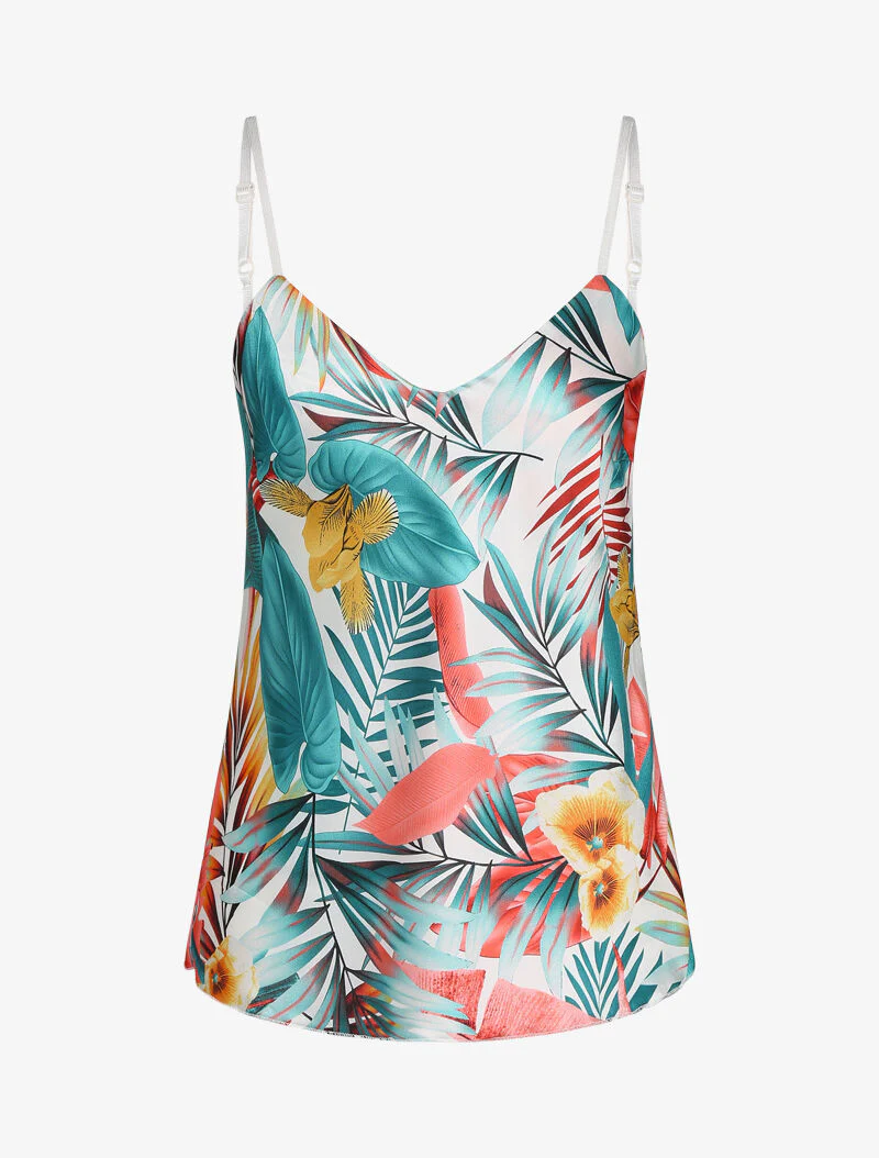 Satijnen tropische print caraco - wit