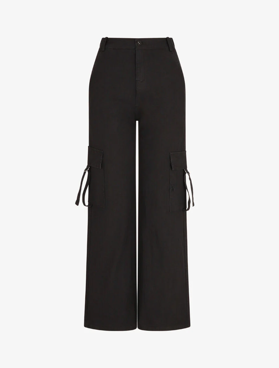 Cargo broek met koordjes - Zwart