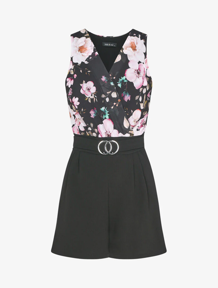 Jumpsuit met bloemenprint op het bovenstuk - Zwart/roze