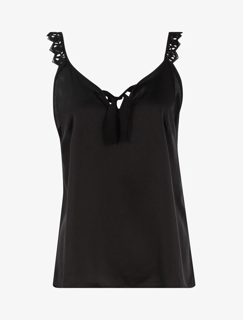 Tanktop met bandjes en haakdetails - zwart