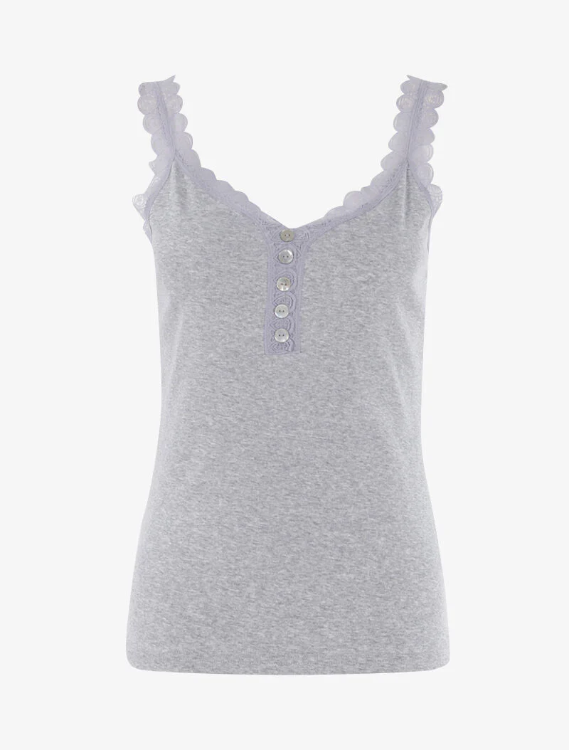 Tanktop met kanten halslijn en bandjes - lichtgrijs