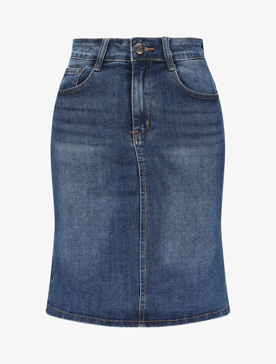 Denim rok in recht model - blauw - Image 2
