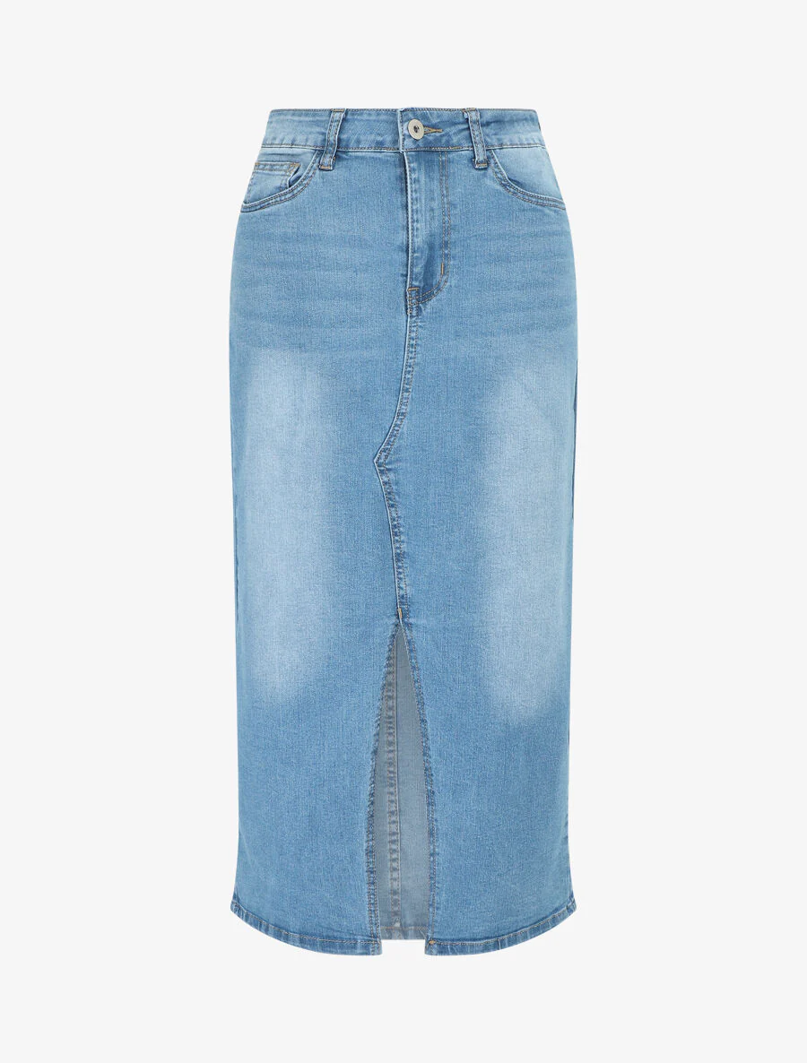 Denim rok met split aan de voorkant - blauw