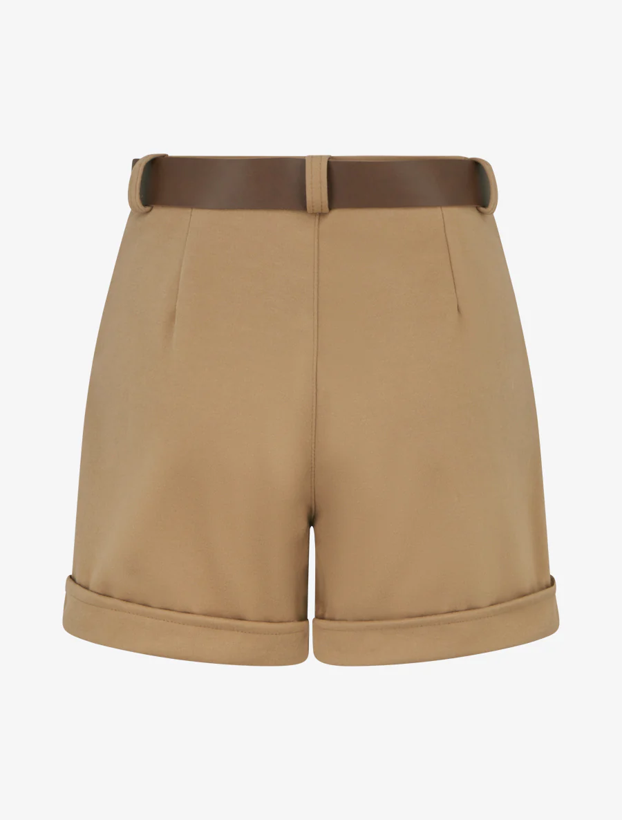 Dikke korte broek met omgeslagen zoom - Kameel - Image 2