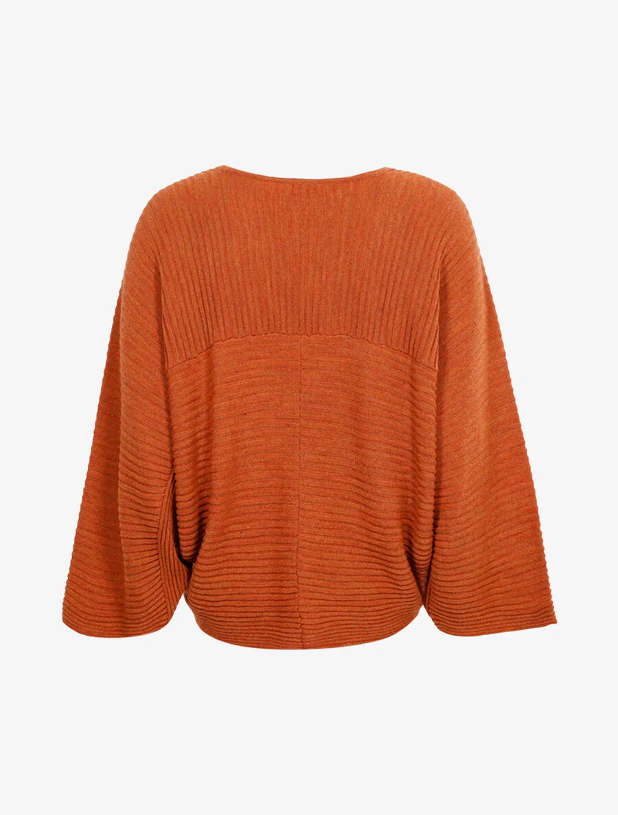 Dolman trui van geribde brei - Oker - Image 2