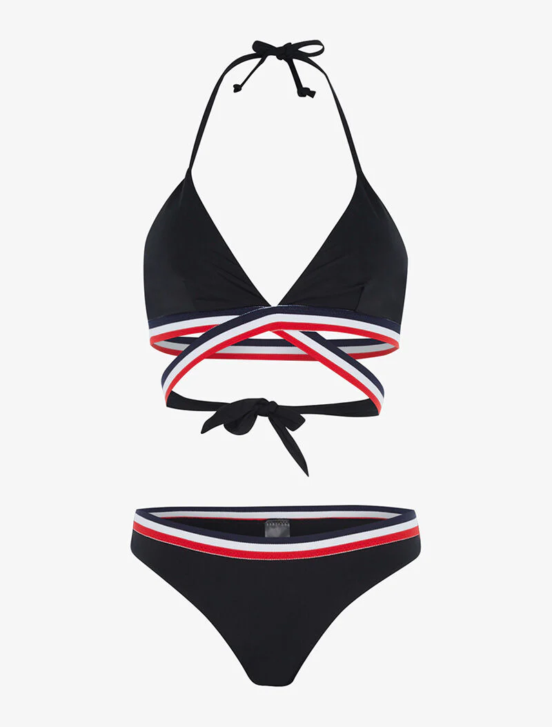 Trikleurige bandjes triangelbikini - zwart