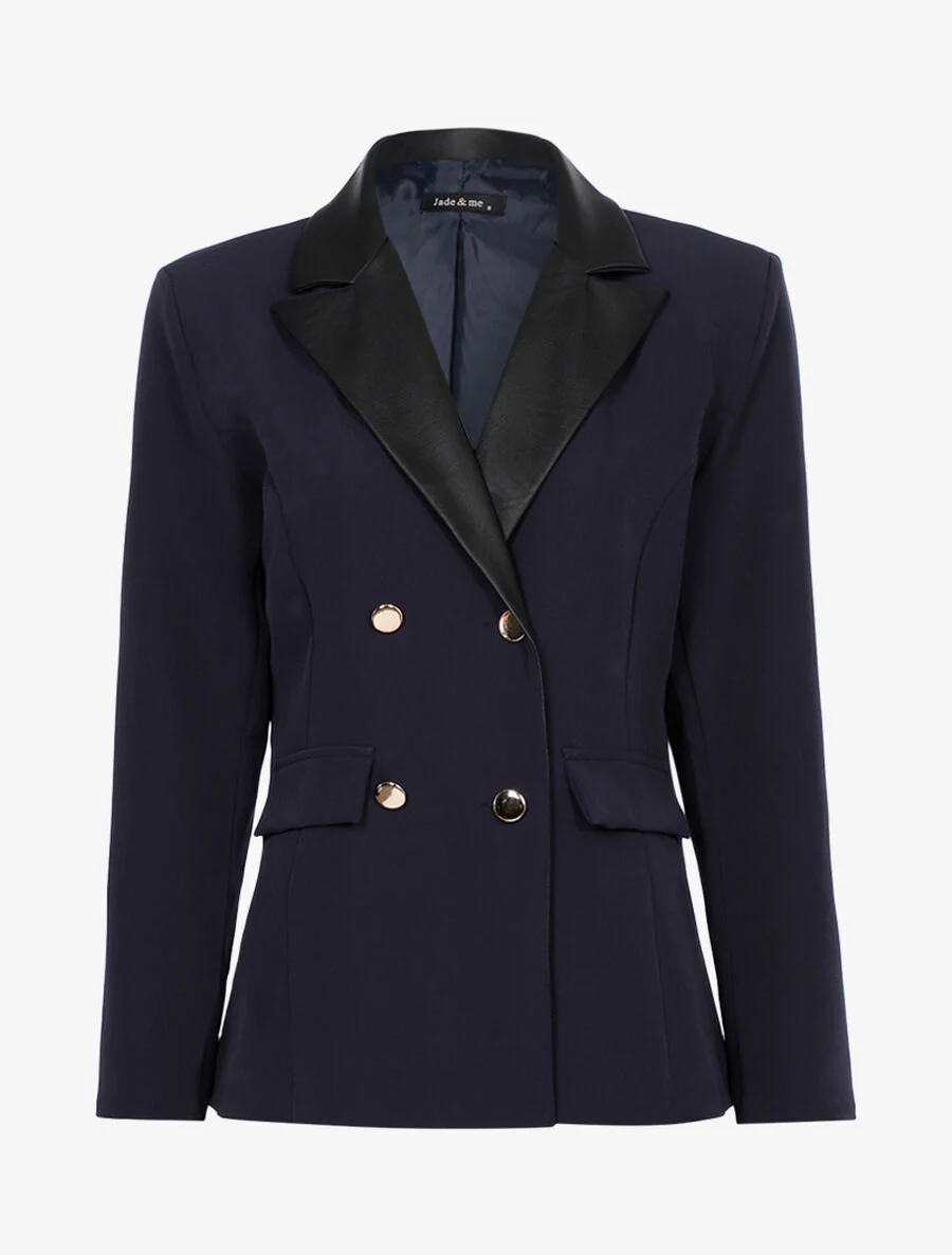 Dubbelknoop blazer met imitatiehals - Marine