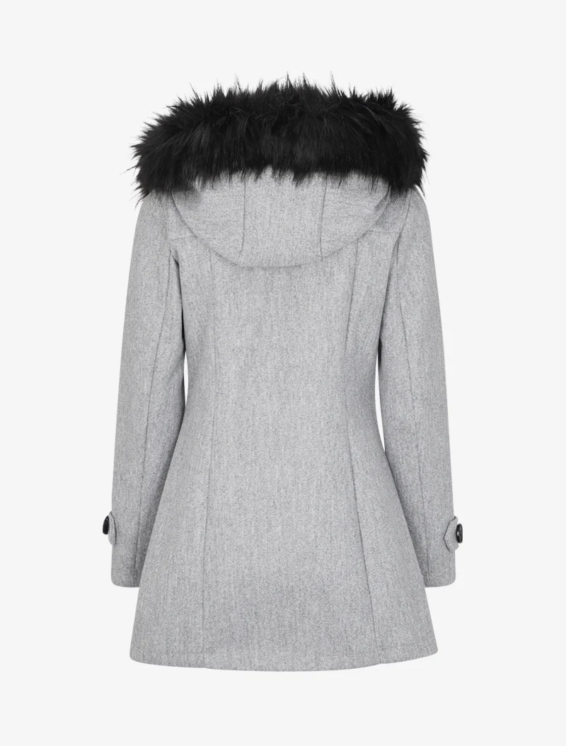 Dufflecoat met capuchon van imitatiebont - Lichtgrijs - Image 2