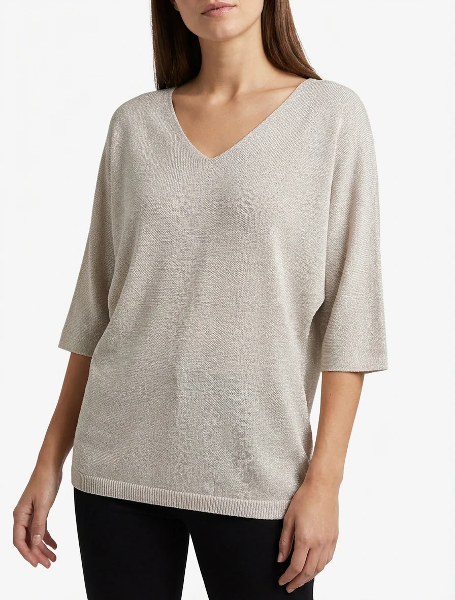 Dunne glinsterende trui met 3/4 mouwen - Beige - Image 4