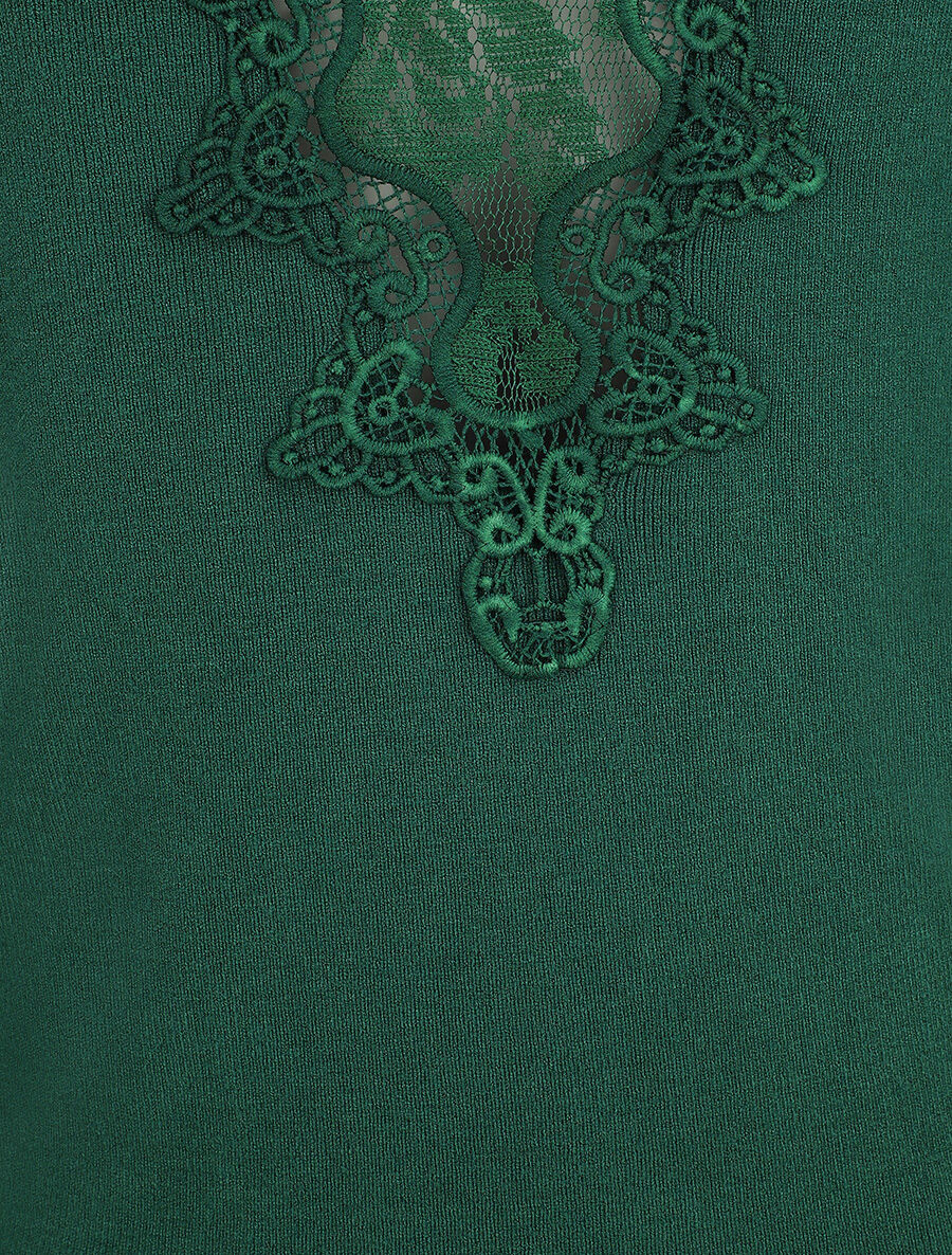 Dunne trui met kanten rug - smaragdgroen - Image 3