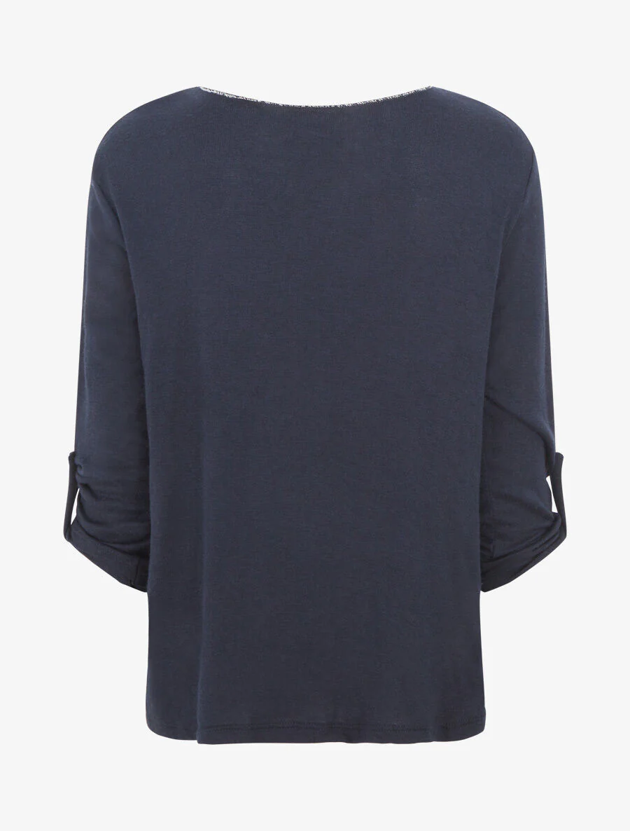 Dunne trui met lange oprolbare mouwen - Marineblauw - Image 2