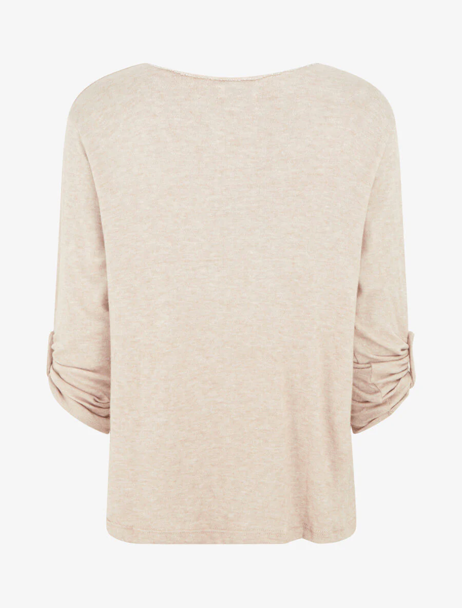 Dunne trui met lange oprolbare mouwen - beige - Image 2