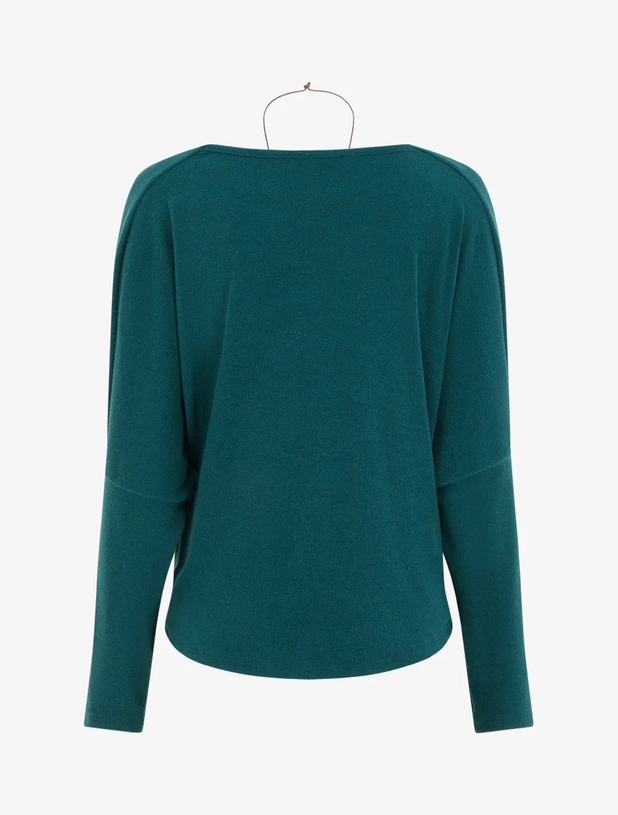 Dunne trui met vleermuismouwen en watervalhals. - Eendenblauw - Image 2