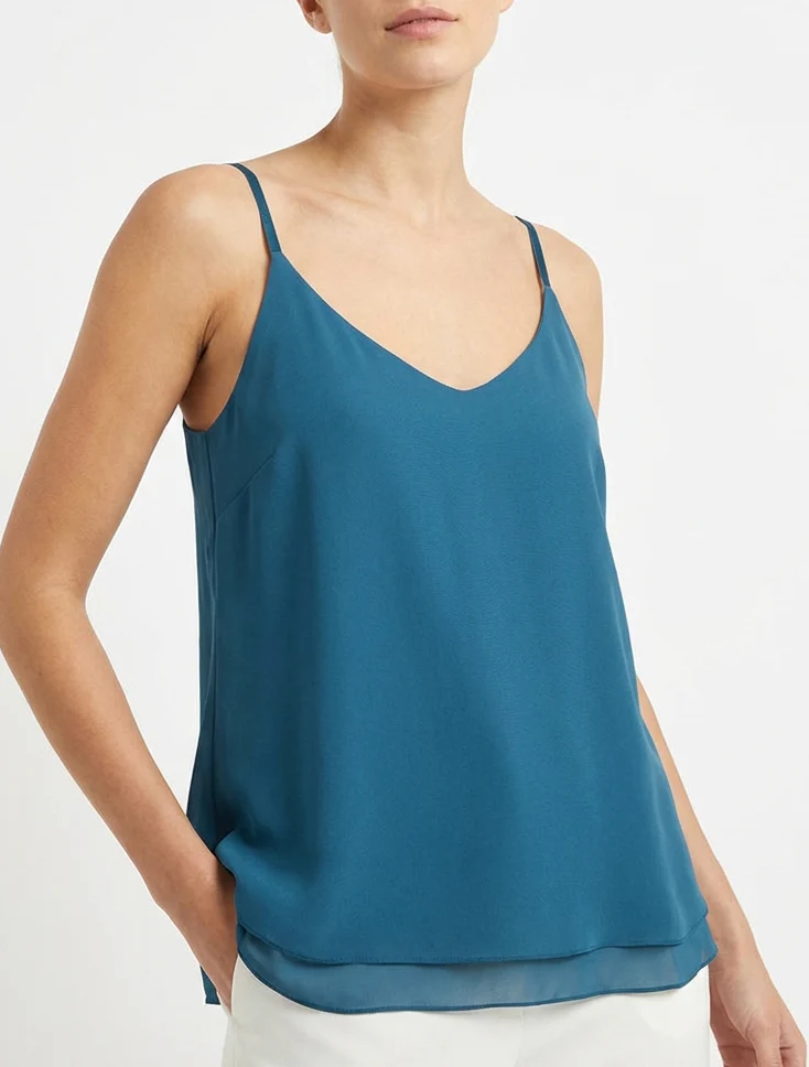 Effen caraco van dubbele voile - Eendenblauw - Image 4