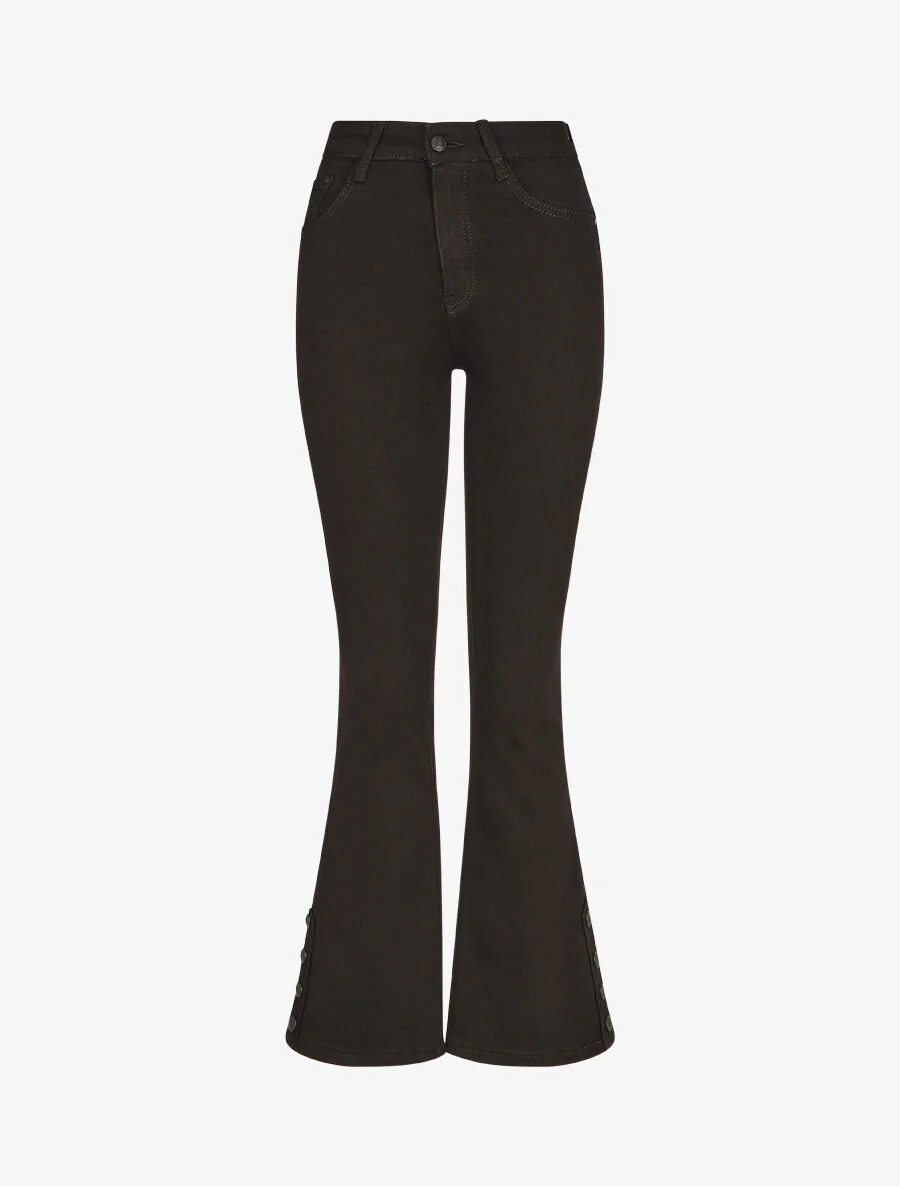Effen flare jeans met sierknopen - Zwart