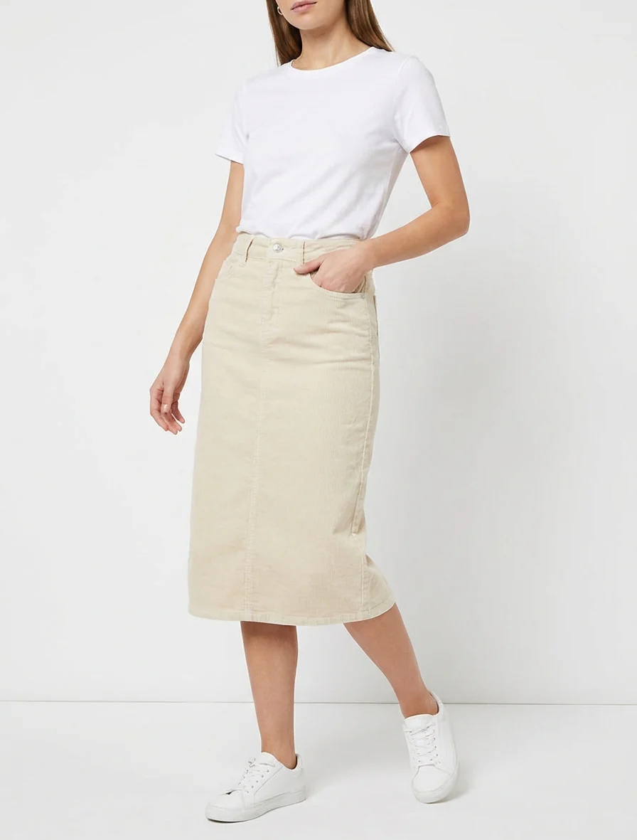 Effen geribde rok - Beige - Image 4