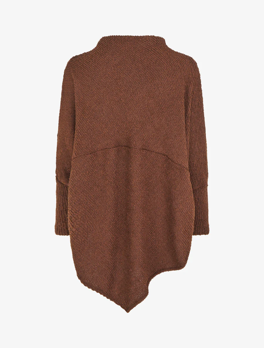 Effen gestructureerde poncho met lange mouwen - Bruin - Image 2