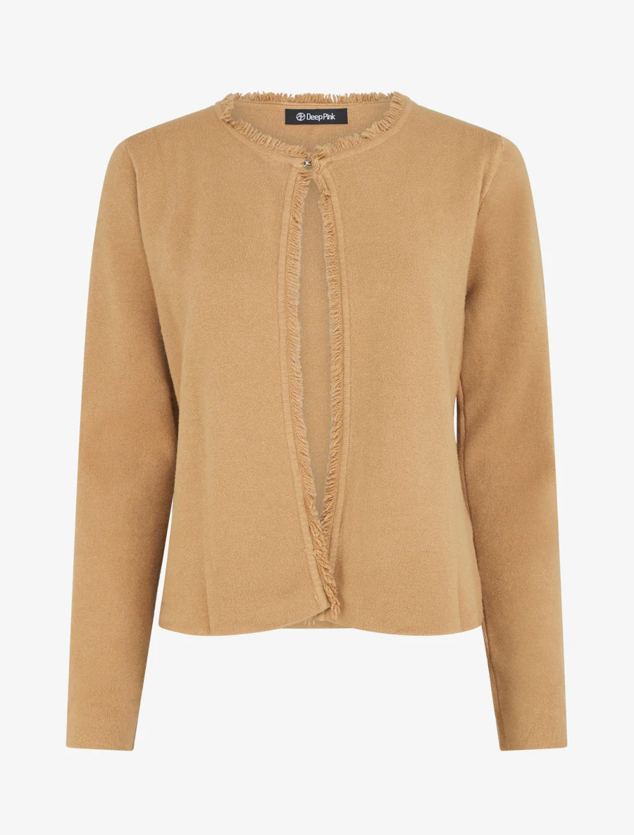 Effen gilet met rafelig detail - Kameel