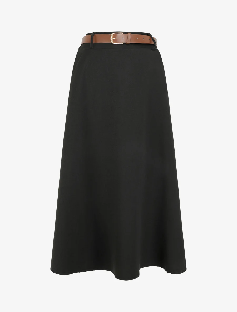 Effen half lange rok met ceintuur - Zwart
