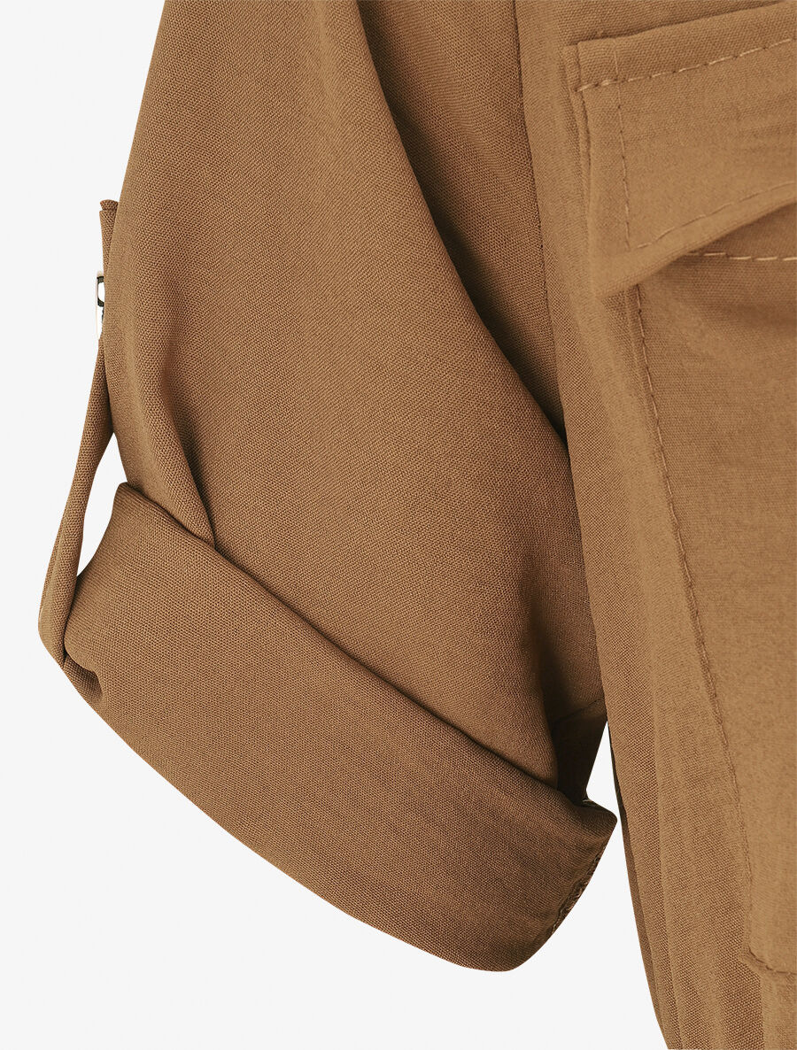 Effen halflange jurk met knoopsluiting - Camel - Image 3