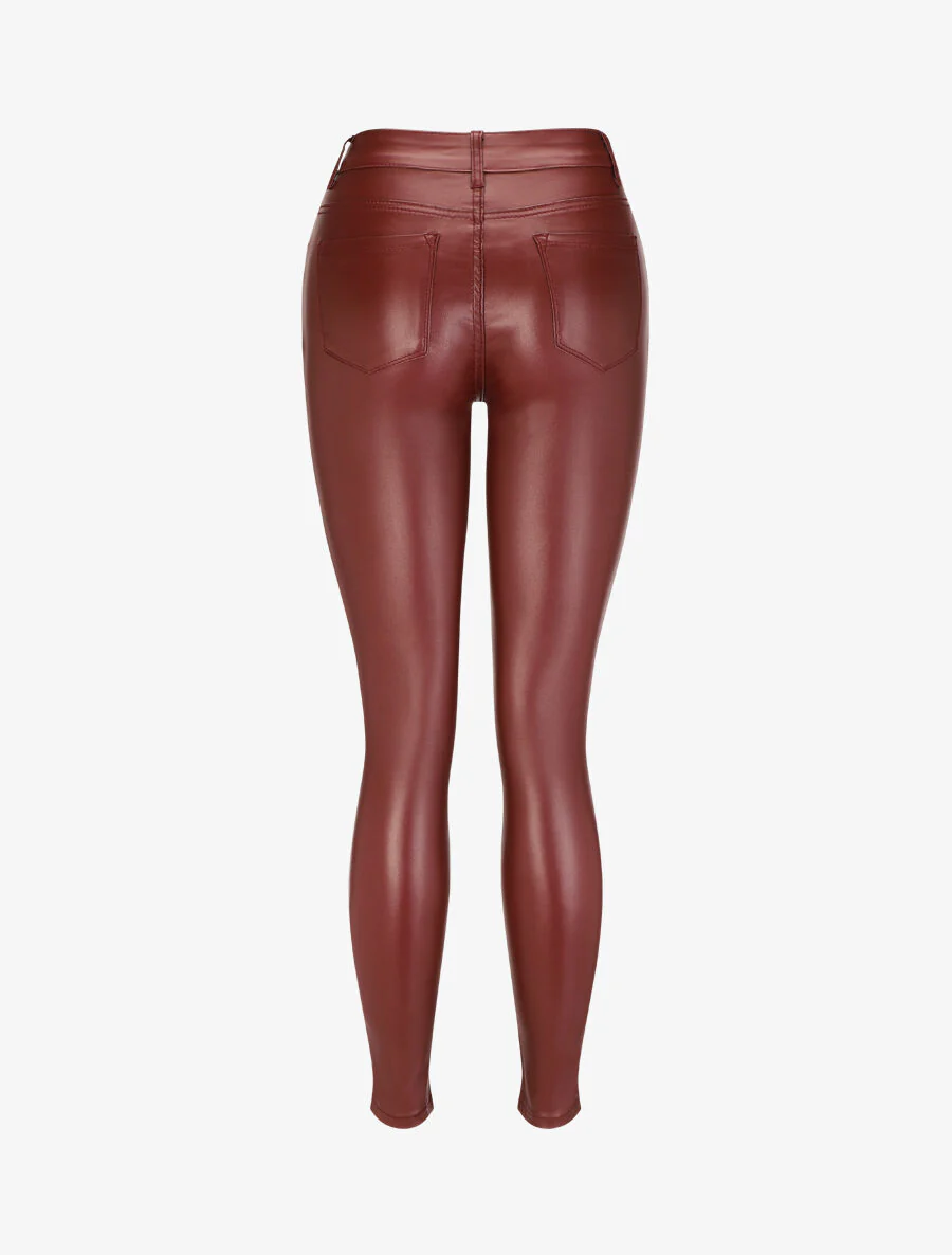 Effen imitatieleren broek - bordeauxrood - Image 2