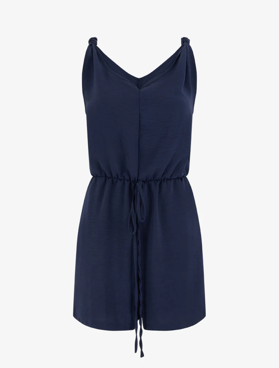 Effen jumpsuit met elastische tailleband - Marine