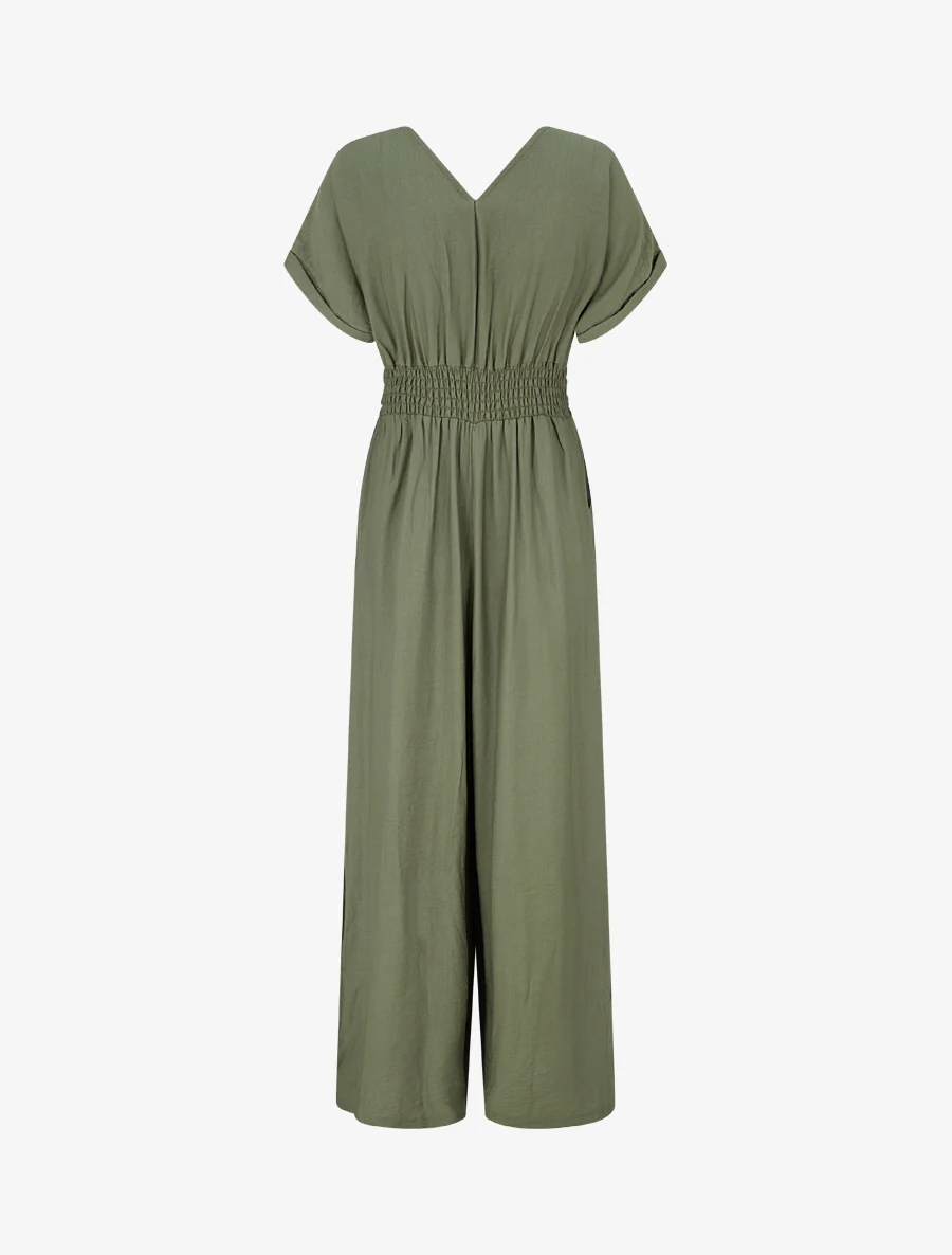 Effen jumpsuit met korte mouwen - Kaki - Image 2